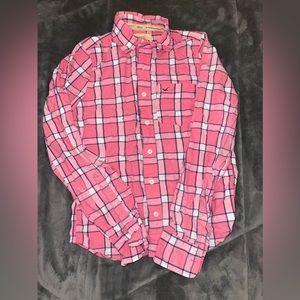 Pink Checkered Flannel Print Hollister Button Up